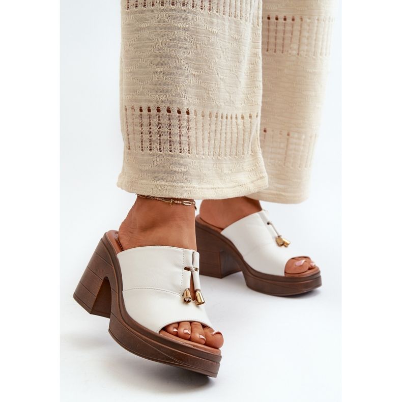 Vinceza Damflip-flops gjorda av ekologiskt läder med en plattform och ett block, vit Dafira 1