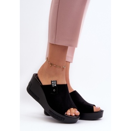 Vinceza Svarta Vleni wedge flip-flops för kvinnor 2