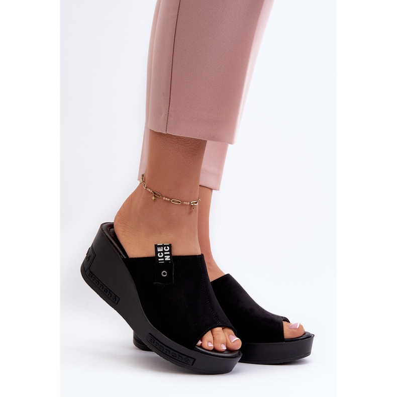 Vinceza Svarta Vleni wedge flip-flops för kvinnor 2