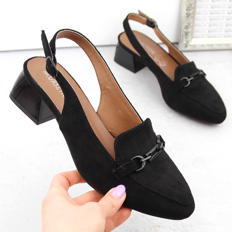 M. DASZYŃSKI Svarta mocka damsandaler med full klack M.Daszyński MR23112-4 1