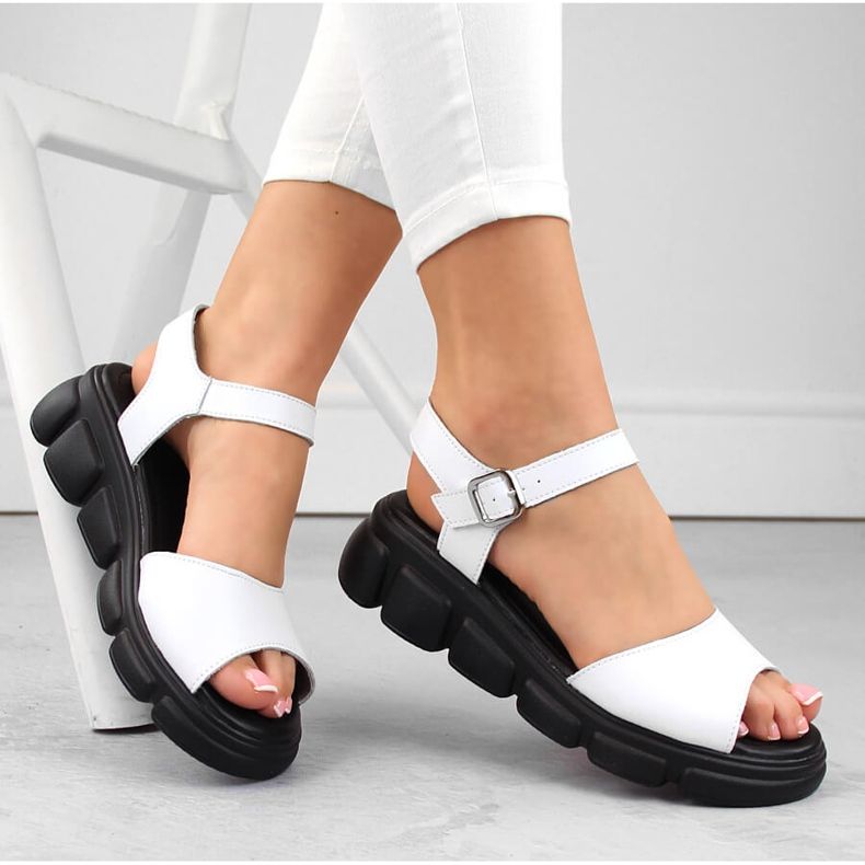 Kilsandaler i läder för kvinnor, vita, Vinceza 7884 1