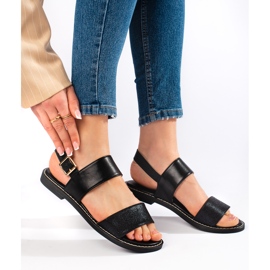 Svarta platta sandaler för kvinnor 1