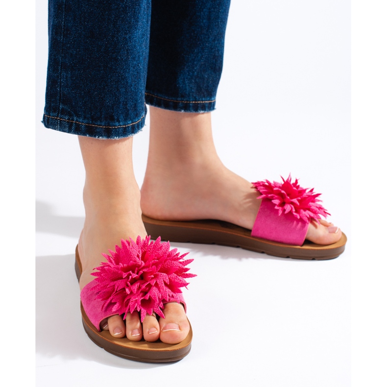 Fuchsia flipflops för kvinnor med en blomma purpur 1