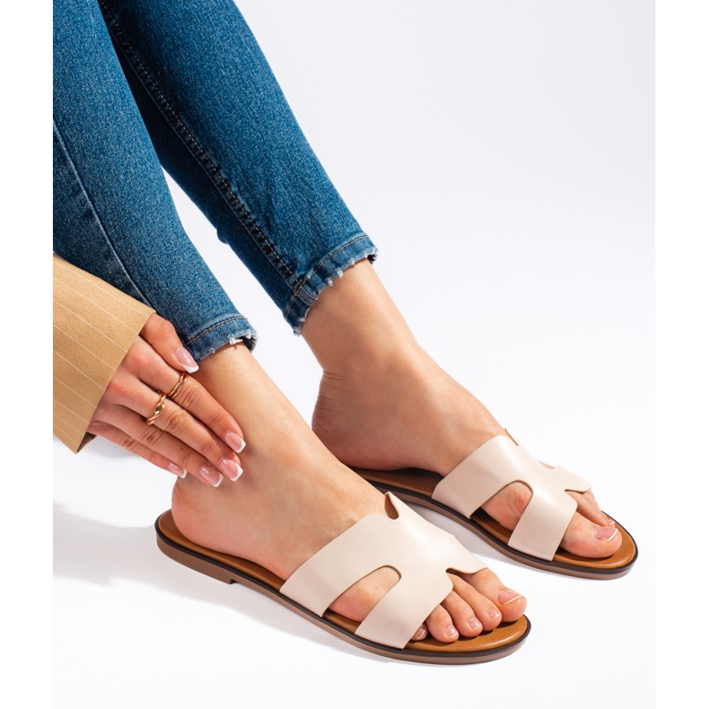 Beige platta flip-flops för kvinnor 2