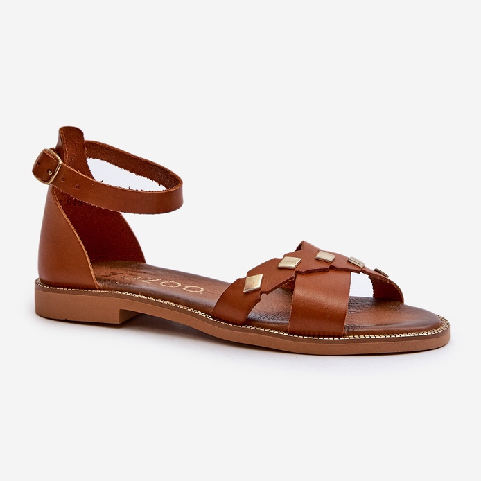 Zazoo 40378 platta lädersandaler för kvinnor, bruna 2