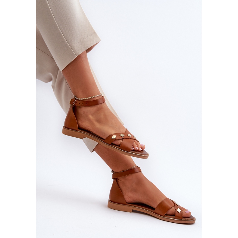 Zazoo 40378 platta lädersandaler för kvinnor, bruna 1