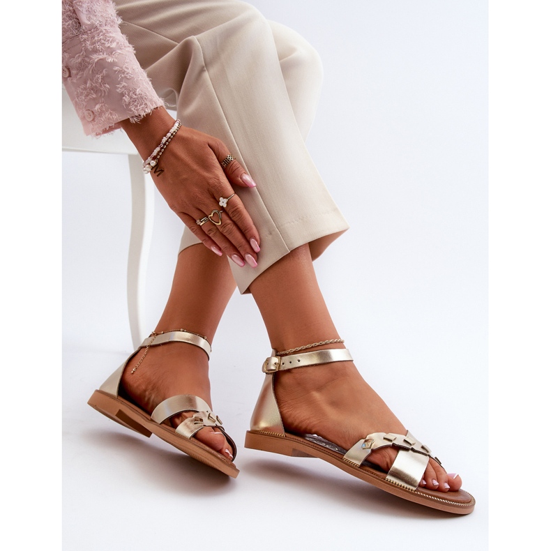 Zazoo 40378 Platta lädersandaler för kvinnor, guld gyllene 1