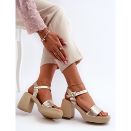 Zazoo 40386 Lädersandaler för kvinnor på block, guld gyllene 1