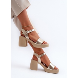 Zazoo 40386 Lädersandaler för kvinnor på block, guld gyllene 2