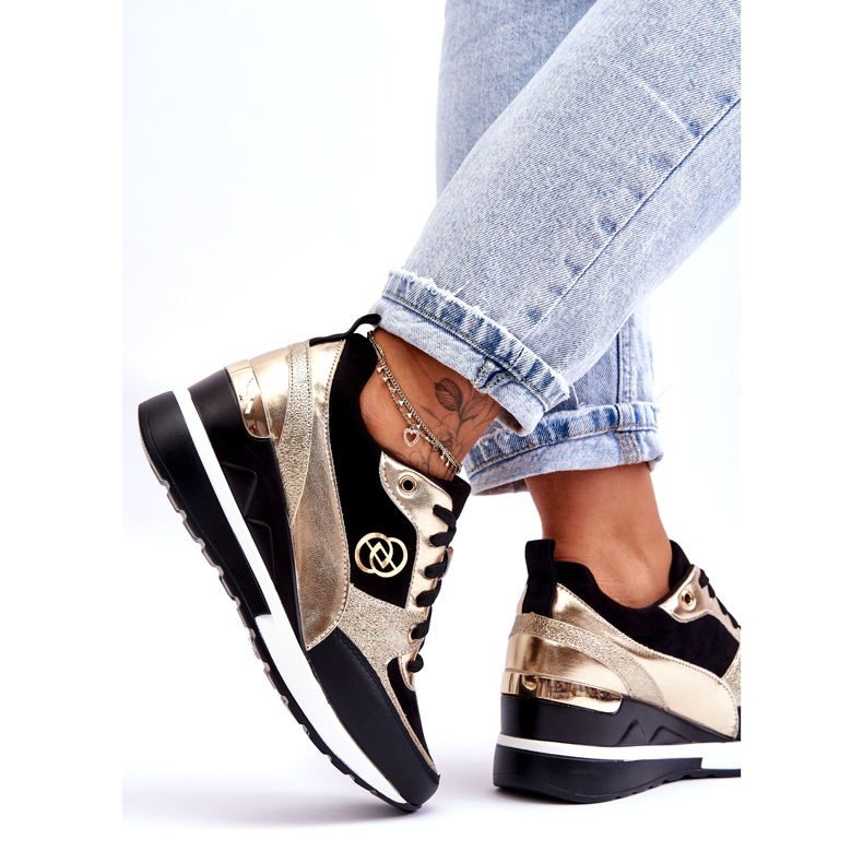 Evento Sneakers med snörning för kvinnor, svart och guld Genova 3