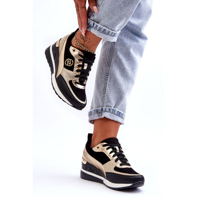 Evento Sneakers med snörning för kvinnor, svart och guld Genova 1