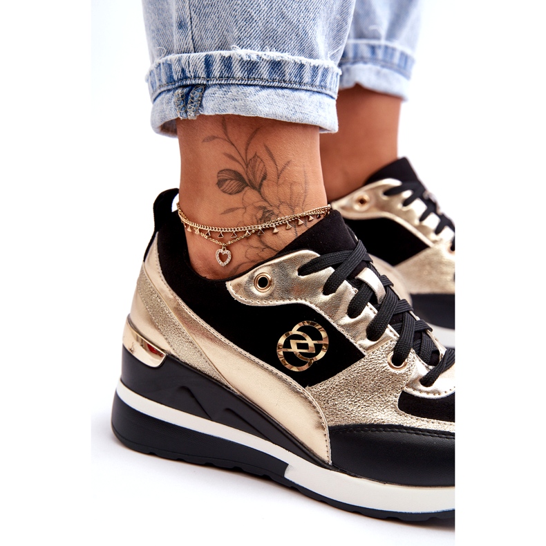 Evento Sneakers med snörning för kvinnor, svart och guld Genova 2