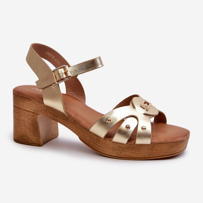 Högklackade damsandaler gjorda av ekologiskt läder, gyllene assames 1
