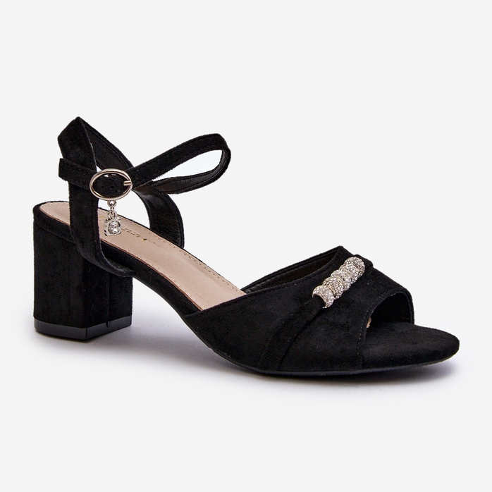 Vinceza Damsandaler i ekomocka på hög klack med dekorationer, svart Narhi 1