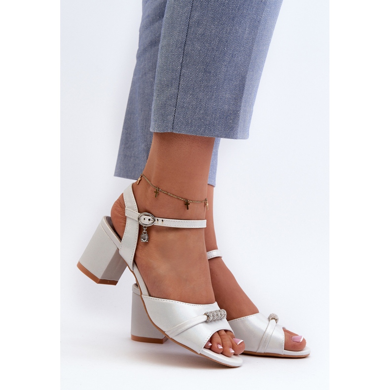 Vinceza Ekologiska lädersandaler för kvinnor på hög klack med silver Narhi-dekorationer silver- 2