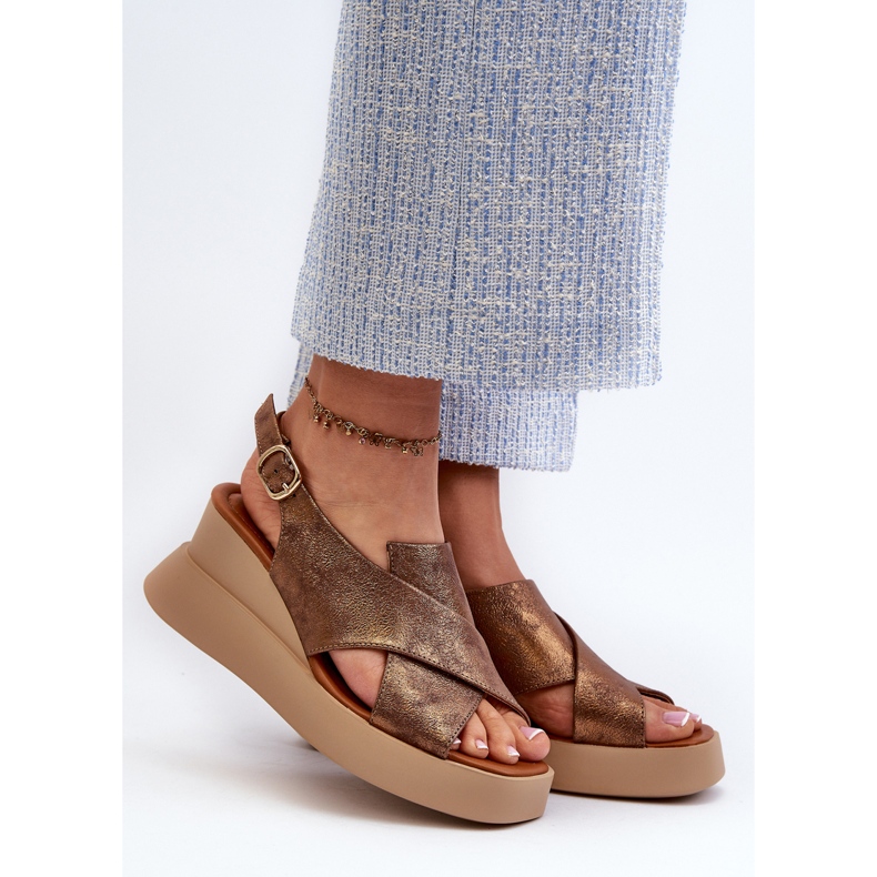 Jezzi Vaiara damsandaler i ekologisk läder med kopparplattform och kil brun 2