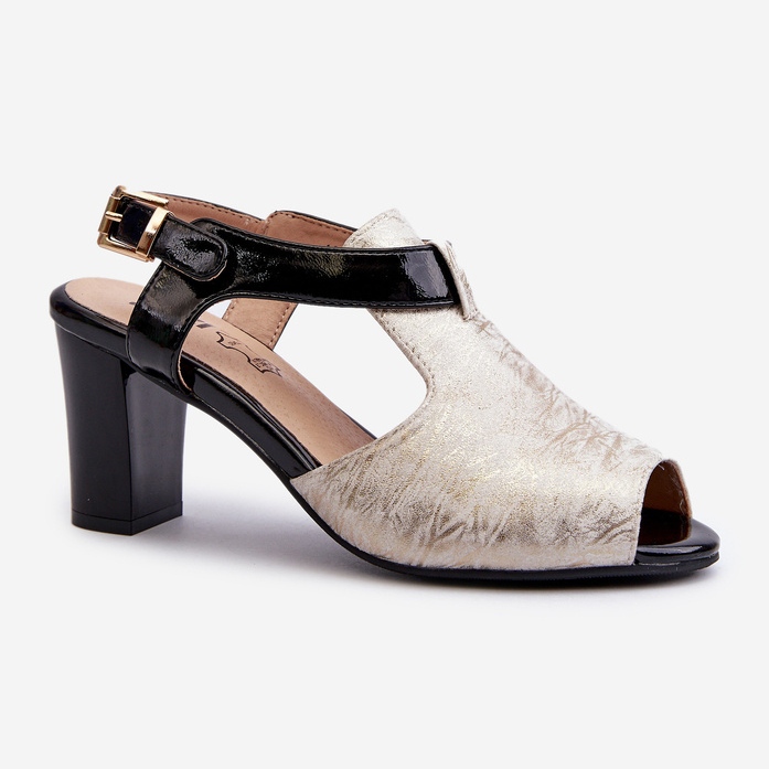 Jezzi Högklackade damsandaler gjorda av ekologiskt läder, guld och svart Queenmarie gyllene 1