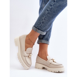 Läderskor Mockasiner Med Nalle CheBello 4291 Ljus Beige 1