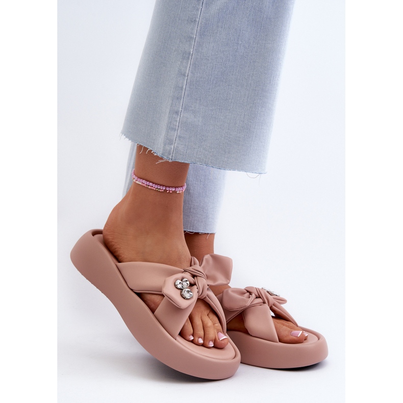 Flip-flops i läder för kvinnor på plattformen Rosa GOE NN2N4109 2