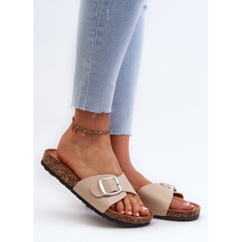 Damflip-flops på en korkplattform med spänne, Beige Moaxi 1