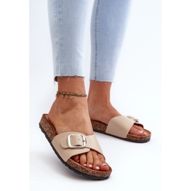 Damflip-flops på en korkplattform med spänne, Beige Moaxi 2