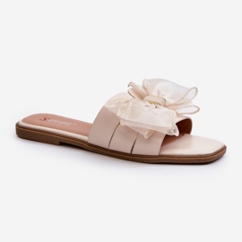 Platta flip-flops för kvinnor med rosett, Beige Balinda 1