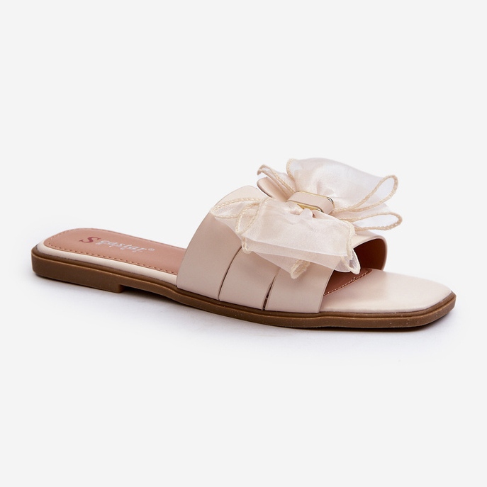 Platta flip-flops för kvinnor med rosett, Beige Balinda 1