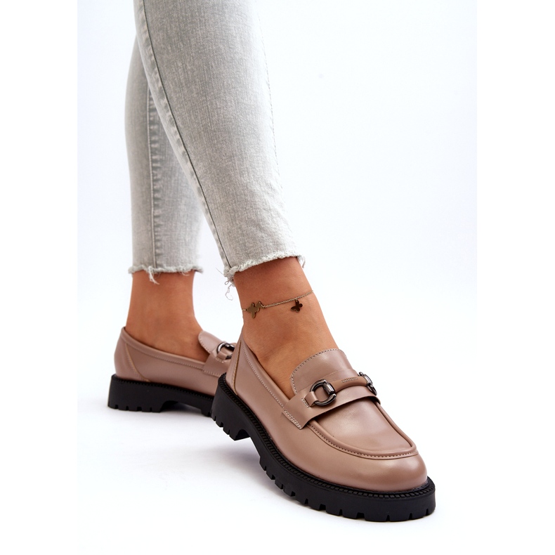 Vinceza Beige Eco Leather Loafers för kvinnor med dekoration 4