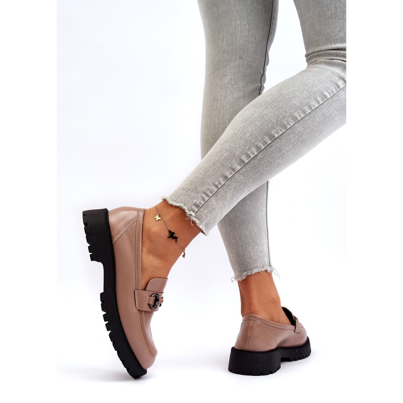 Vinceza Beige Eco Leather Loafers för kvinnor med dekoration 2