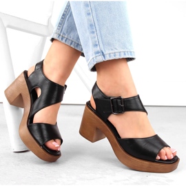 M. DASZYŃSKI Svarta sandaler med hög klack och plattform för kvinnor M.Daszyński MR23117-1 1