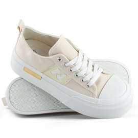 Beige fashionabla damsneakers med tjock plattformssula 1