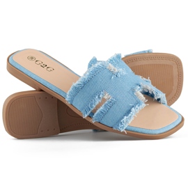 Denimflipflops för kvinnor med platt sula blå 1