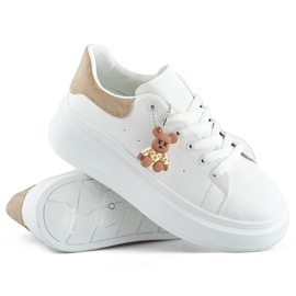 Vita sportskor med tjock sula och beige nalle 1