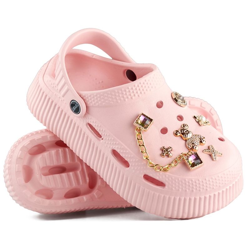 Rosa flipflops med tjock sula och dekorationer 1