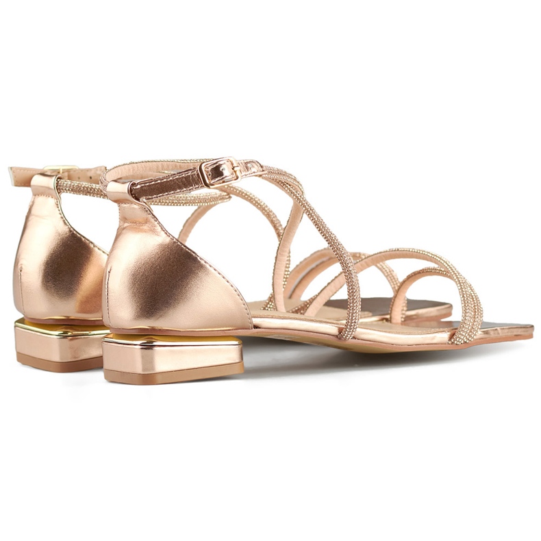 Eleganta lågklackade damsandaler med cubic zirconia rosa 1