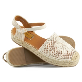 Beige espadrillesandaler med tjock sula, flätade espadrillor 1