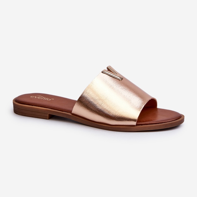 Ekologisk läderflip-flops för kvinnor med platt klack, guld Maliha gyllene 1