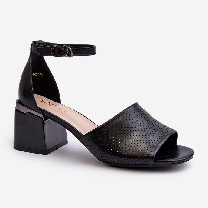 Vinceza Högklackade damsandaler gjorda av ekologiskt läder, svart Horissa 1