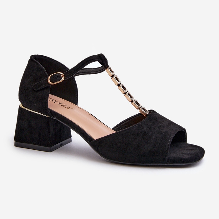 Vinceza Damsandaler med blockklack och dekorativt band, Eco Mocka, Svart Obivena 1