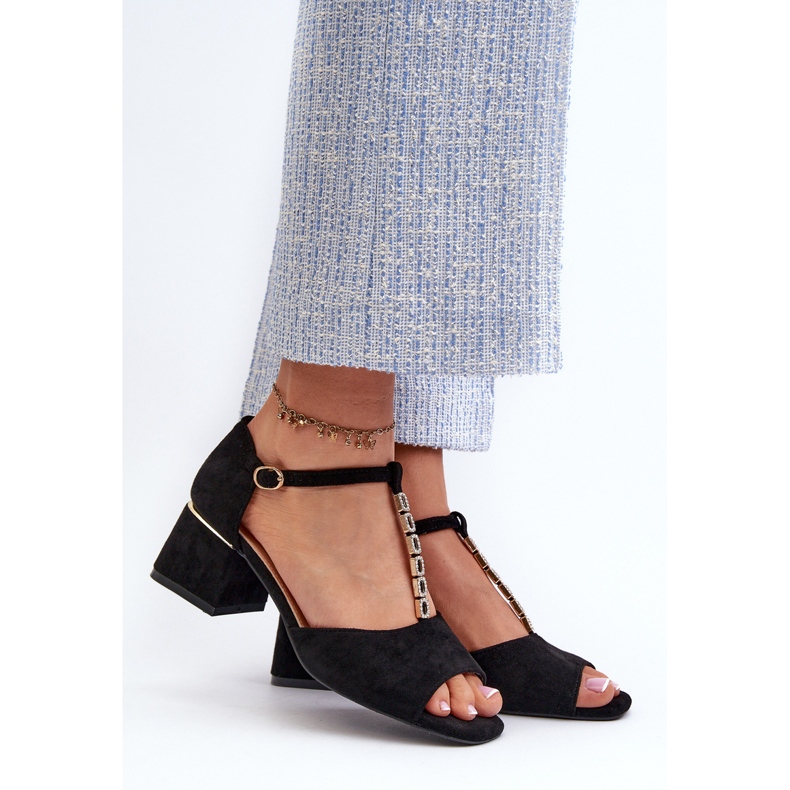 Vinceza Damsandaler med blockklack och dekorativt band, Eco Mocka, Svart Obivena 2