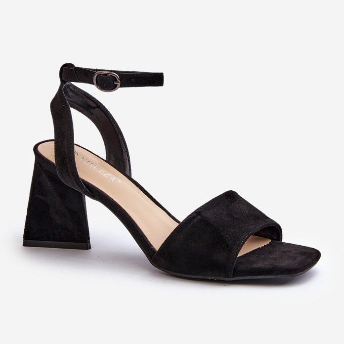 Vinceza Högklackade damsandaler gjorda av Eco Mocka Black Upttima svart 1