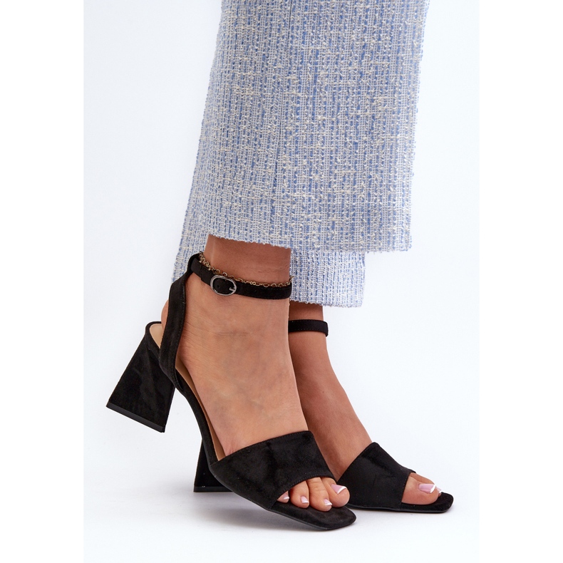 Vinceza Högklackade damsandaler gjorda av Eco Mocka Black Upttima svart 2