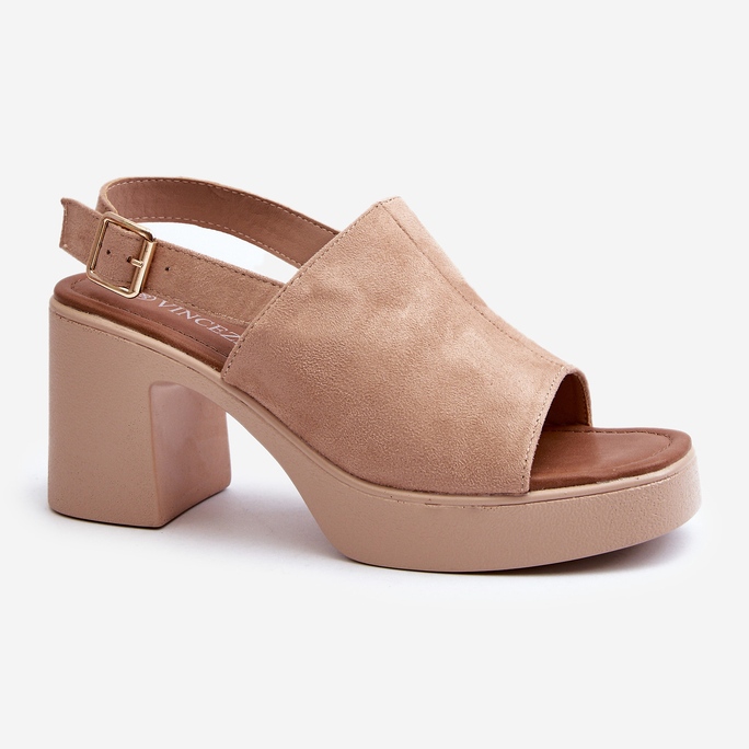 Vinceza Damsandaler gjorda av ekomocka med plattform och hög klack, Beige Vatle 1