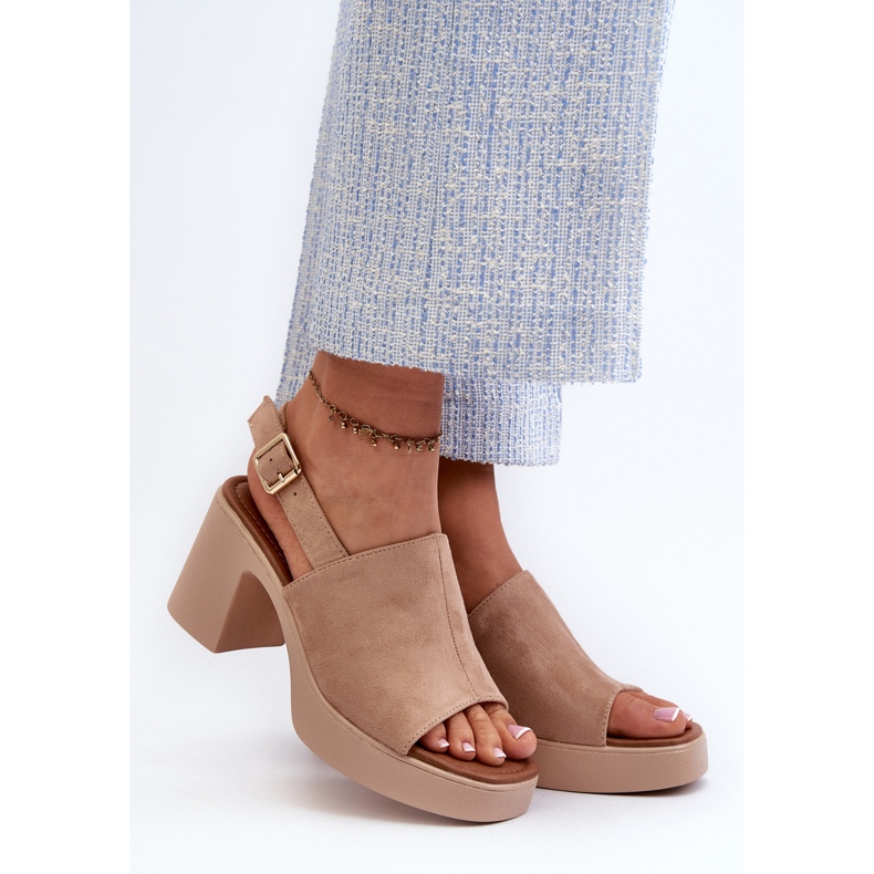 Vinceza Damsandaler gjorda av ekomocka med plattform och hög klack, Beige Vatle 2