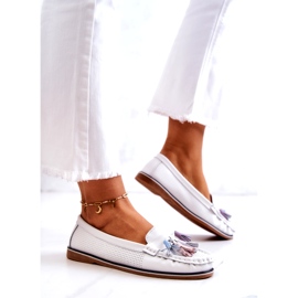 Evento Dam läder loafers med fransar Vita Laressa 1