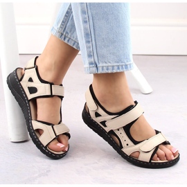 Bekväma damsandaler i läder med kardborreband, beige Artiker 52C0294 1