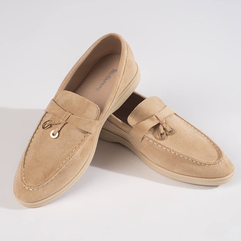 Mockasiner i beige mocka för kvinnor 1