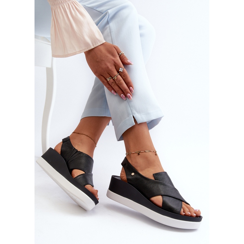 Zazoo 40256 Läder Wedge Sandaler, Svarta 1