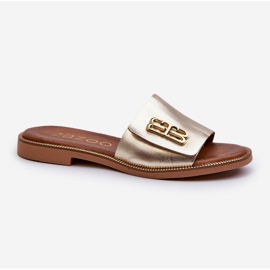 Zazoo 40384 Elegant flip-flops i läder för kvinnor, guld gyllene 1
