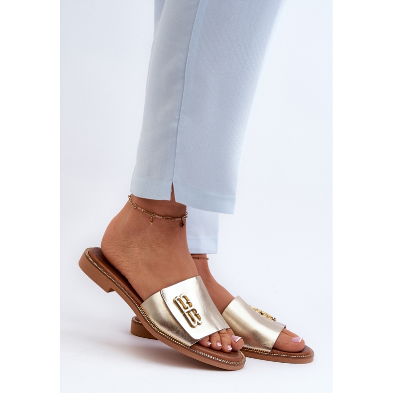 Zazoo 40384 Elegant flip-flops i läder för kvinnor, guld gyllene 2